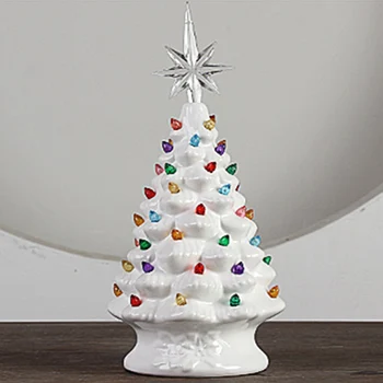 

Mini Ceramic Christmas Tree with Light Desktop Decoraiton Xmas Tree Ornaments Christmas Festival Party Decoration Props