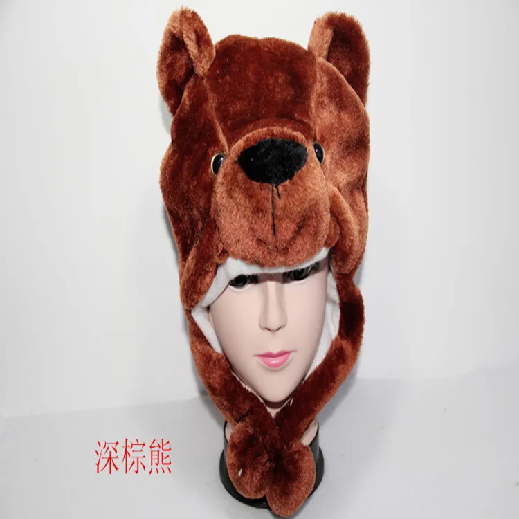 Plush Cartoon Animal Shape Cap Short Brown Bear Performance Props Hat Children's Hat Earmuffs Hat