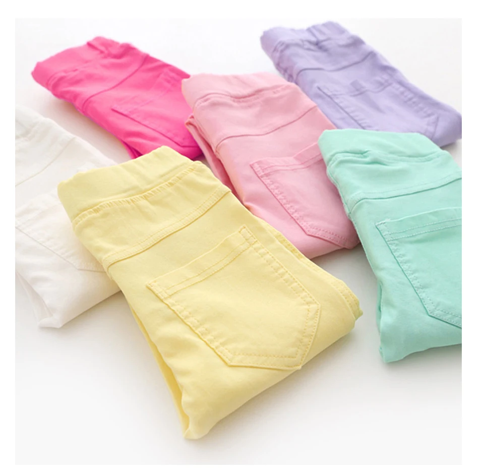 Высококачественные весенние узкие брюки для маленьких девочек-подростков; Узкие детские леггинсы ярких цветов; штаны для девочек; детские брюки