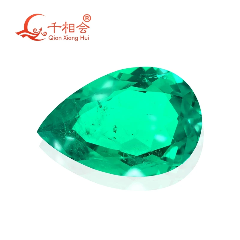 

pear shape Created Hydrothermal Columbia Emerald including minor cracks and inclusions loose gemstone