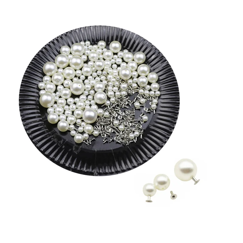 50/100Sets Round Imitation Pearl Rivets Studs DIY Wedding Decoration Rivet Pearl Clothing Set Shoes Bag Accessories Beads Spikes metal rivets metal studs pearl rivets