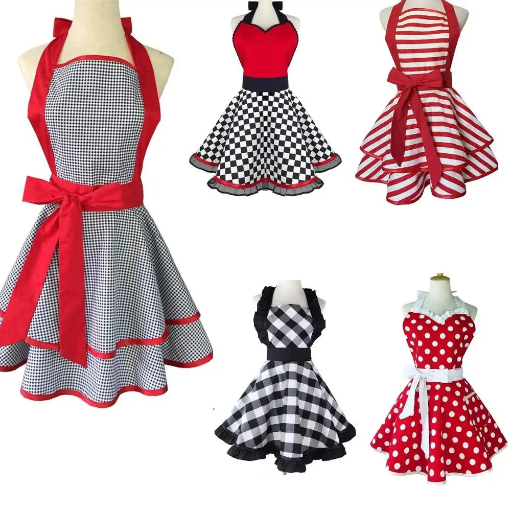 Women Apron with Extra Pocket Lovely Retro Cotton Cooking Polka Dot Valentine’s Day Apron Dress Gift