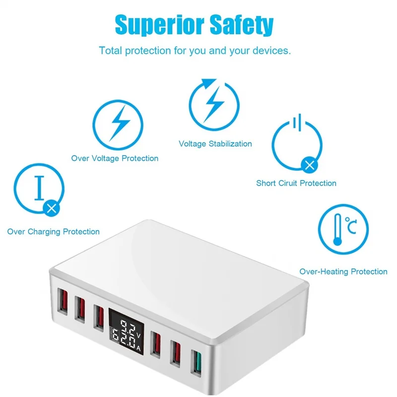 Tongdaytech мульти 6 порт USB зарядное устройство Быстрая зарядка QC 3,0 ЖК-дисплей быстрое зарядное устройство для телефона Carregador порт atil для Iphone samsung