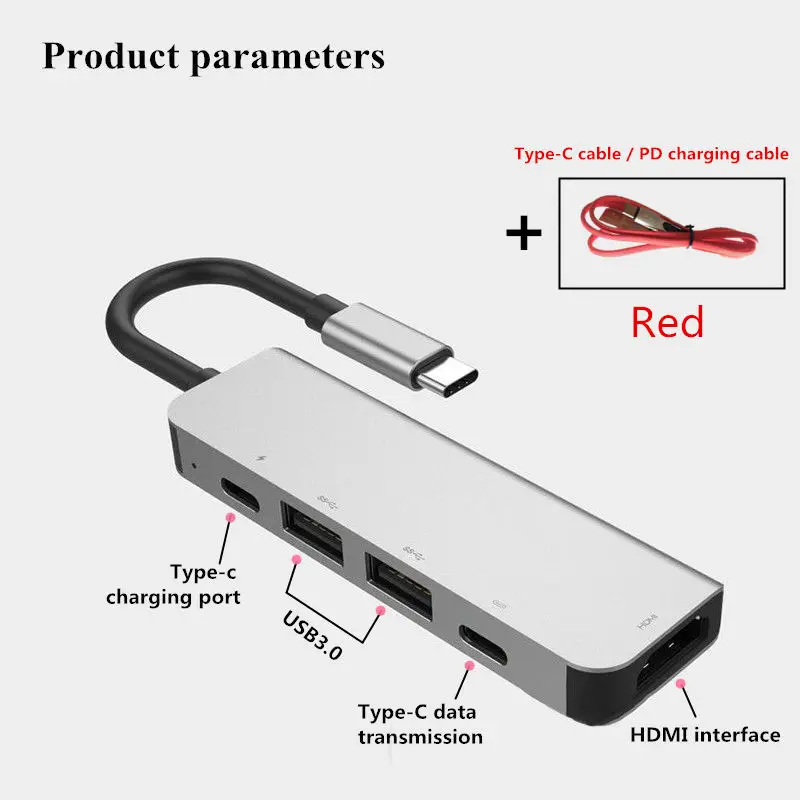 USB3.0 концентратор 4K HDMI USB-C адаптер PD зарядный порт для смартфона компьютера ноутбука настольный аксессуар многофункциональная розетка - Цвет: Silver line R