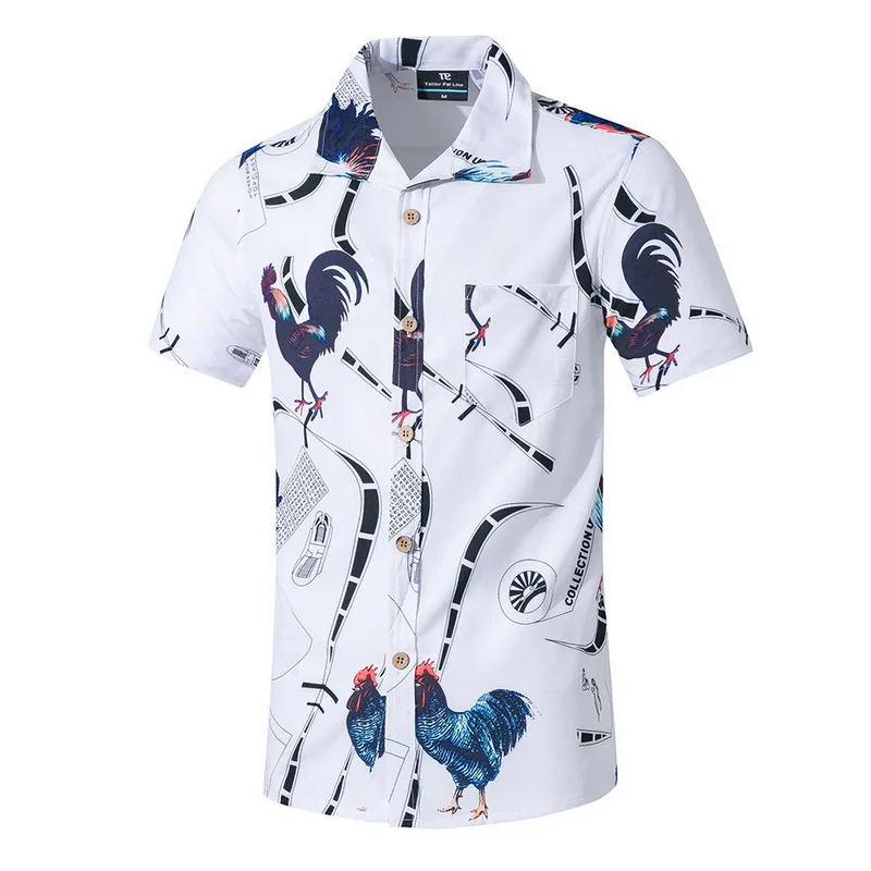 

Summer New Men's Casual Hawaiian Print Shirts Fashion Personality Slim Pattern Short Sleeve Shirt Male Brand Clothing M-5XL