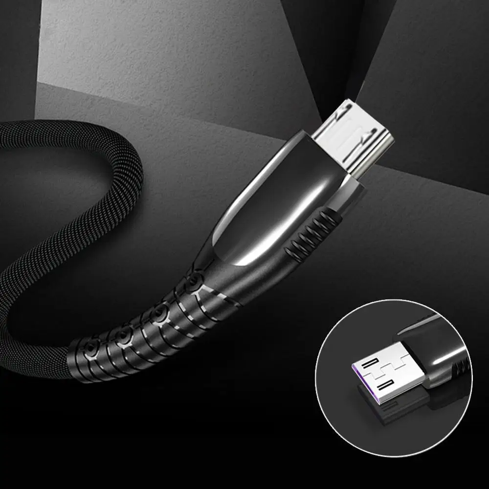 3а Плетеный Micro USB кабель для мобильного телефона из цинкового сплава светодиодный светильник QC3.0 быстрое зарядное устройство для Android huawei Xiaomi кабели синхронизации зарядки