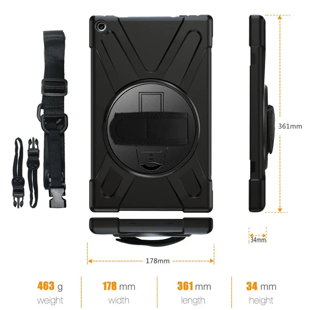 360 Вращающийся силиконовый чехол для Amazon Fire HD 10 чехол Funda Coque Shell держатель противоударный с плечевым ремнем