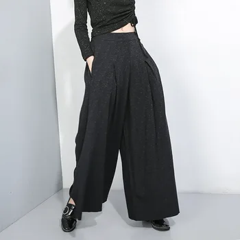 

TVVOVVIN Streetwear Loose Full Length Women Solid Black Temperament Wide Leg Pants 2020 Spring New Personality Trousers TC328