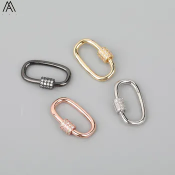 

5pcs/Lot 15X25mm CZ Micro Paved Oval Shape Screw Clasps Zirconia Paved Lock Carabiner Clasps DIY Jewelry FIndings FH-238AMF.A
