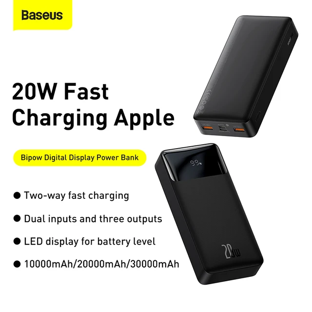 Baseus 30000mAh Power Bank PD 20W Fast Charging Portable Charger External Battery Pack Powerbank For iPhone 11 Xiaomi  PoverBank 2