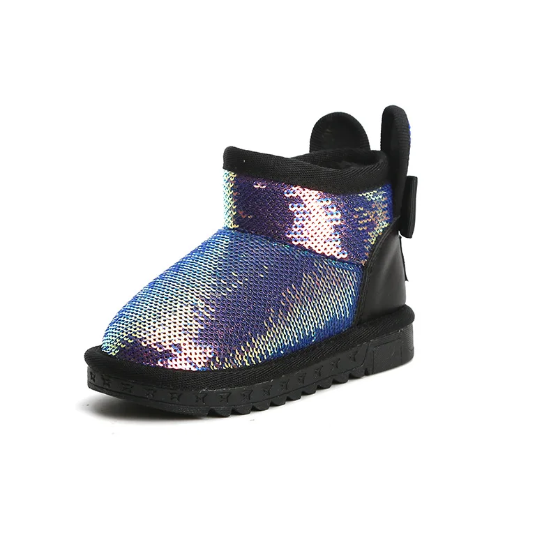 

Baby Girls Snow Boots Boys Shoes Sequins Rabbit Ear Thick-Wool Plush Inside Kid Winter First Walkers Prewalker Russian Style Zip