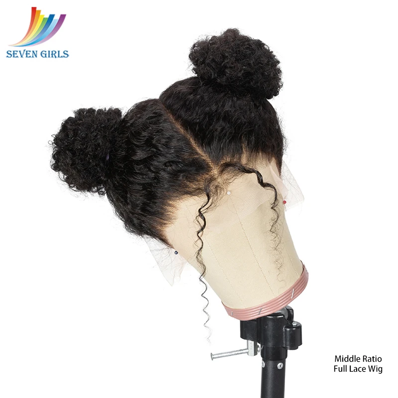 Sevengirls Jerry Curly Full Lace Human Hair Wigs With Brazilian Baby Hair Middle Ratio Preplucked Remy Short Curly Hair Bob Wigs