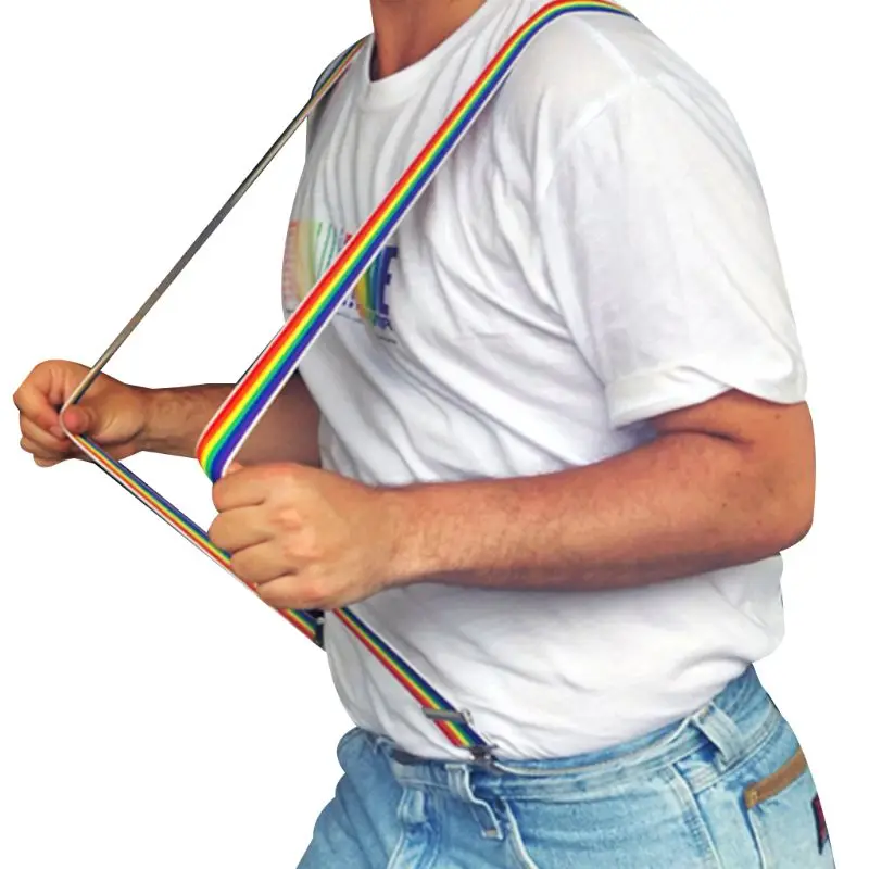 Мужские и женские широкие регулируемые ремни y-образные подтяжки радужные цветные вертикальные полоски эластичный пояс с прочными металлическими зажимами