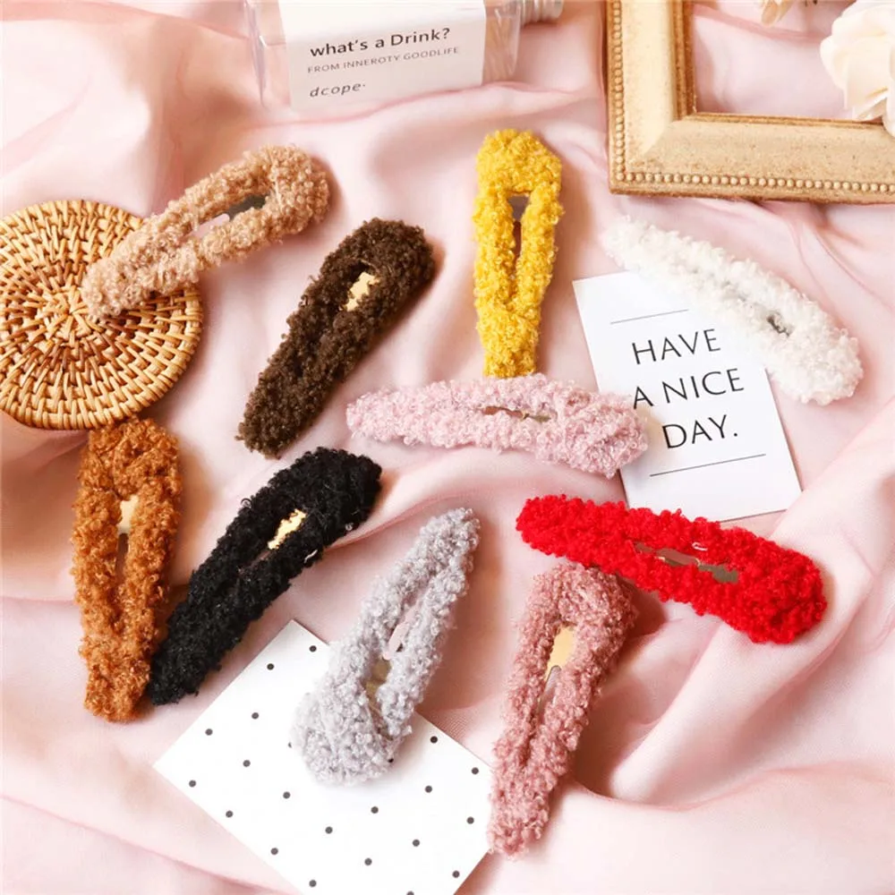 Модные шерстяные капли пушистые плюшевые макарон Красочные заколки для волос полые заколки шпильки аксессуары для волос для женщин девушек
