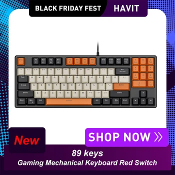 

Havit Gaming Mechanical Keyboard Red Switch With PBT ABS Keycaps For PC Tablet Desktop Gamer Wired USB 89 keys