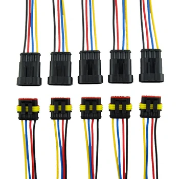

5 Sets of 4 Pin AWG Waterproof Connector Harness Nylon Shell Series Terminal Way AC / DC Conn Plug Black