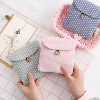 

Women Girl Sanitary Pad Simple Grid Pattern Organizer Holder Napkin Travel Bag Storage Case Pouch Diaper Purse Cosmetic Button