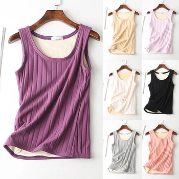 

Fleece Sleeveless Tank Top Underwear Thermal Women Sexy Solid Velvet Warm Knited Vest Slim Winter Ladies Lined Stretch
