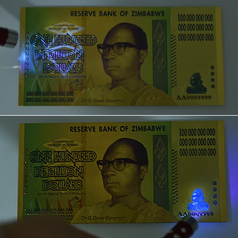 Оптовая продажа 100 трлн/Quintillion долларов банкноты из Zimbabwe вийского золота 24 К