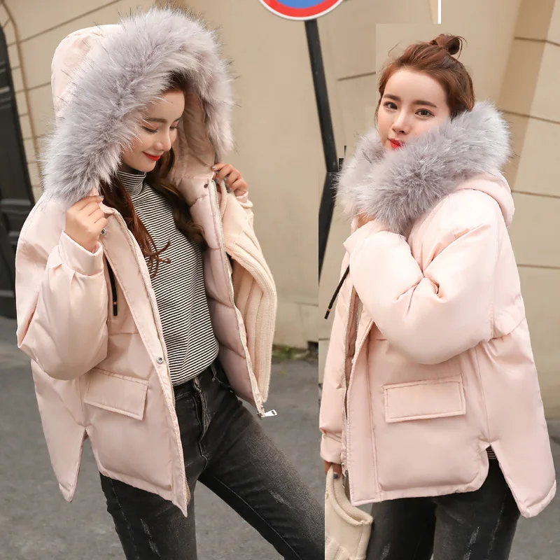

Photo Shoot 2018 New Style Winter Coat Korean-style Hooded Large Fur Collar Thick Cotton-padded Clothes Student Short Small Cott