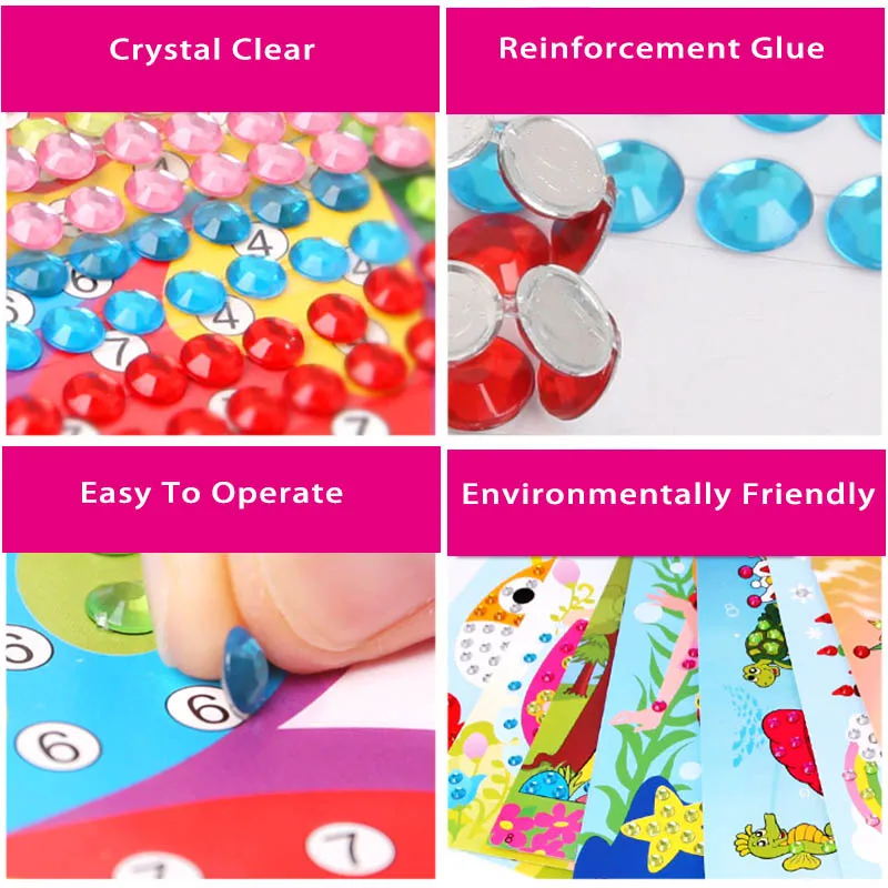 Drawing Toy Educational Drawing Toy 2/4/6pcs DIY Diamond Stickers Handmade Crystal Paste Painting Puzzle Toys Child Stickers Toy Random Color Diamond Gifts