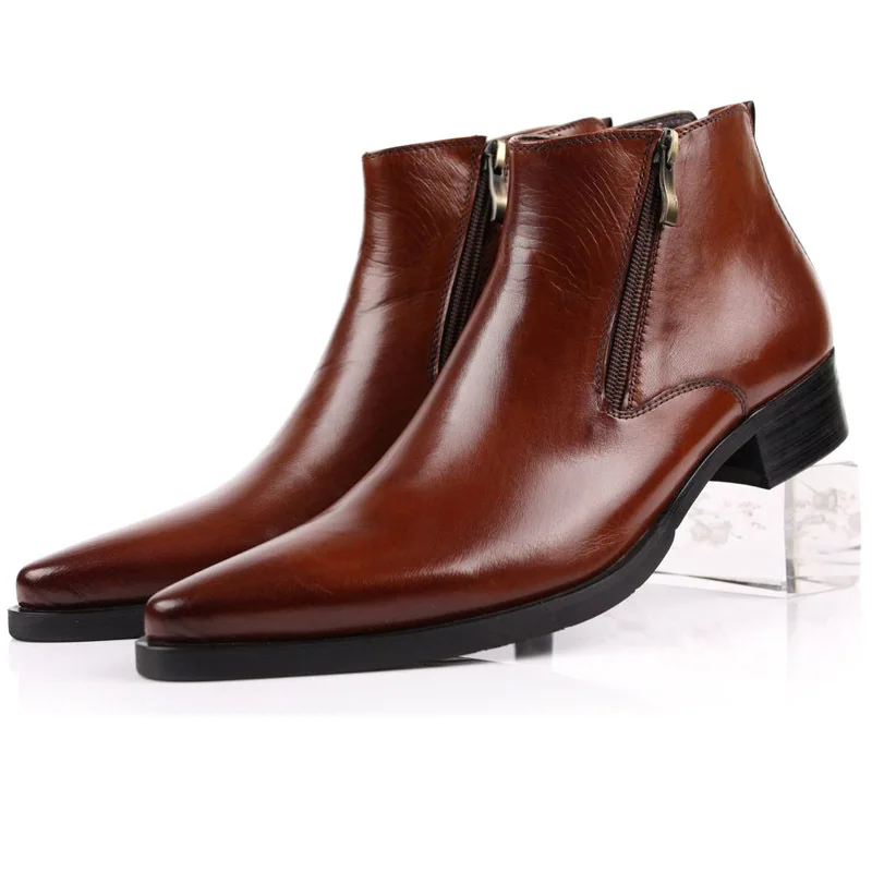 

Pop Cowhide Boots Genuine Soft Leather Boots Pointed Toe Breathable Bullock Patterns Oxford Dress Shoes For Men Boots