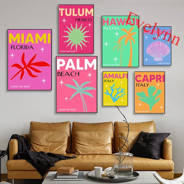 Posters de viagem, palm beach tulum monaco miami ibiza havaí capri amalfi  boho arte gráfica, sala de estar decoração da lona arte da parede -  AliExpress