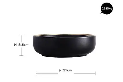 Европейский Стиль Золотая инкрустация черно-белая керамическая Бытовая рисовая чаша для супа, салата простая плоская тарелка для стейка посуда - Цвет: 21 cm Bowl