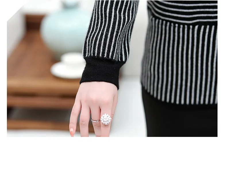 XJXKS autumn winter new fashion hooded women's jacket plus size striped comfortable cashmere women's knitted cardigan coat