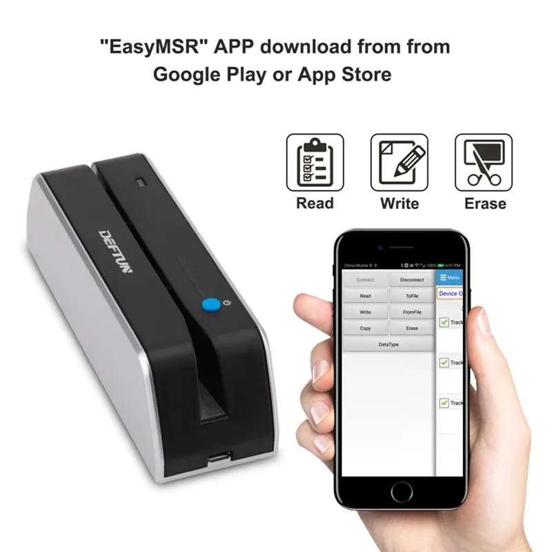 Устройство считывания магнитных карт Deftun MSR X6bt bluetooth USB MSRX6BT совместимо с msr605X msrx6 msr