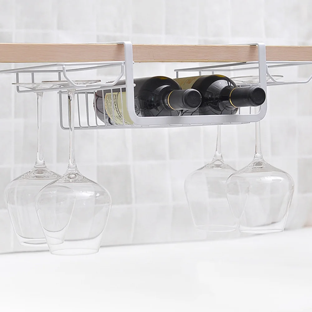Display Carbon Steel Stemware Rack Home Organizer Under Cabinet Free Punch Bar Wine Glass Holder DIY Bottle Professional Kitchen