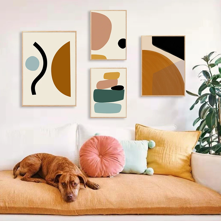

Boho Modern Abstract Geometric Graphic Texture Canvas Painting Wall Art Pictures Posters and Prints for Living Room Home Decor