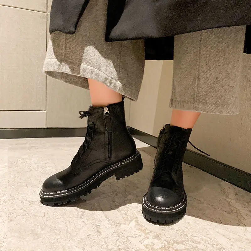 

SARAIRIS Luxury Brand 100% Real Genuine Leather Cow Leather Pigskin Shoes Woman Casual Boot Leisure Fall Ankle Boots Women Shoe