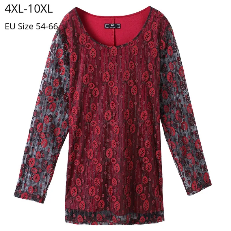 Большие размеры 10XL 8XL 6XL 4XL,Российские размеры 66 62 58 54, женские рубашки с длинными рукавами на осень и весну винтажная кружевная модная одежда для женщин тонкие рубашки для женщин
