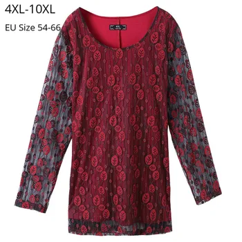 

Plus Size 10XL 8XL 6XL 4XL Women Long Sleeve Autumn Spring Shirts Vintage Lace Trendy Clothes For Women Slim Shirts For Mujer