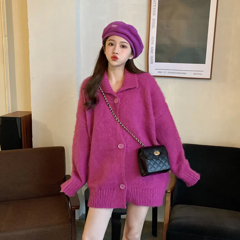 

Loose lazy simple sweater women autumn 2020 new coat all-match thick furry knitted top
