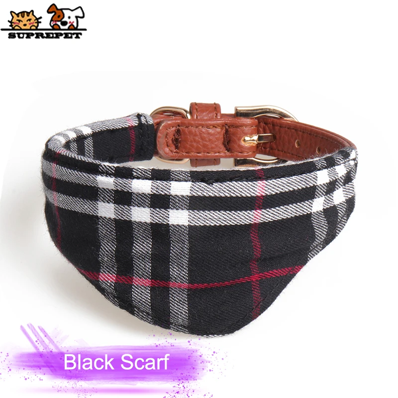 Black Scarf SUPREPET ошейник для питомца собаки кошки ошейник для питомца ошейник для собаки клетчатый ошейник для собаки ожерелье шарф для щенка ошейник из искусственной кожи ошейник для питомца dla psa - Цвет: Black Scarf