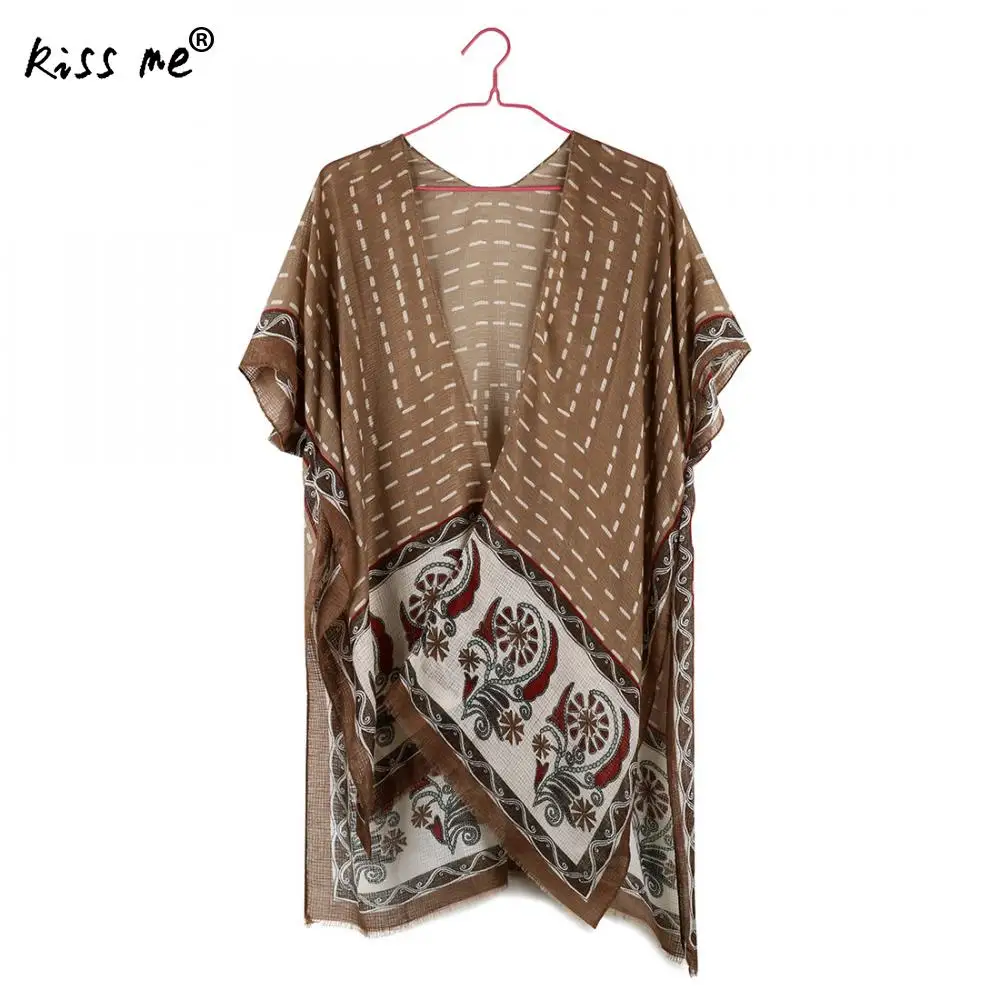 

Cotton Irregular Bikini Cover Up Women Folk Style Beach Wear Dress Tunic Sarong Wrap Bohemian Cardigan Bikini Over Up