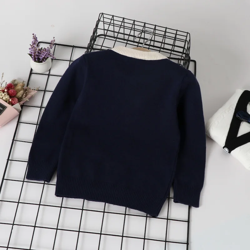 

2019 Spring And Autumn Baby Girl Young Children Knitted Button V-neck Cardigan Girls Children Western Style Korean-style Sweater