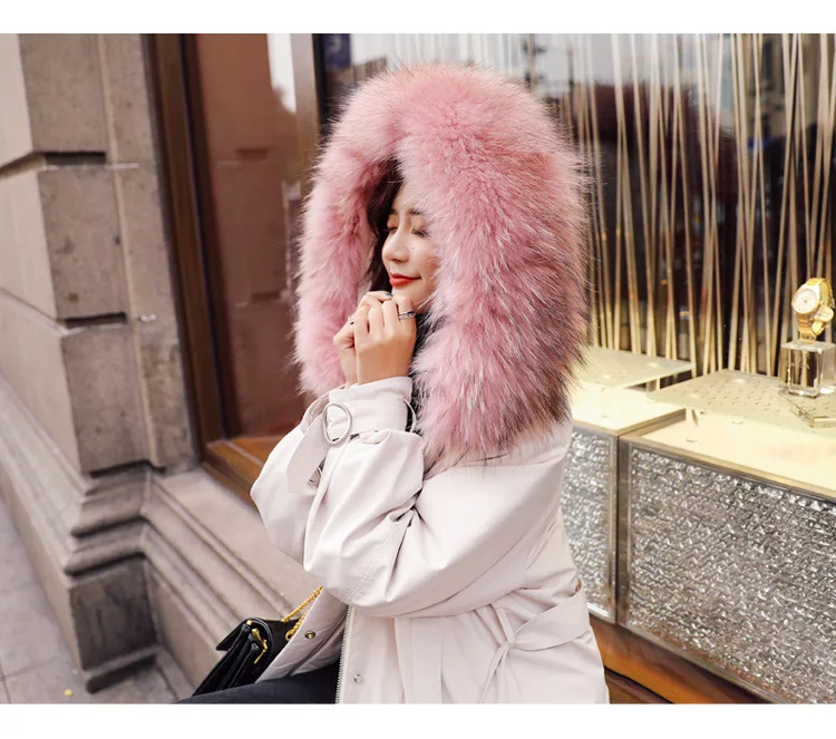 Winter Mid-length over-the-Knee Hooded Thick down Jacket Korean-style Waist Hugging Lace-up Loose-Fit Down Jacket Women's
