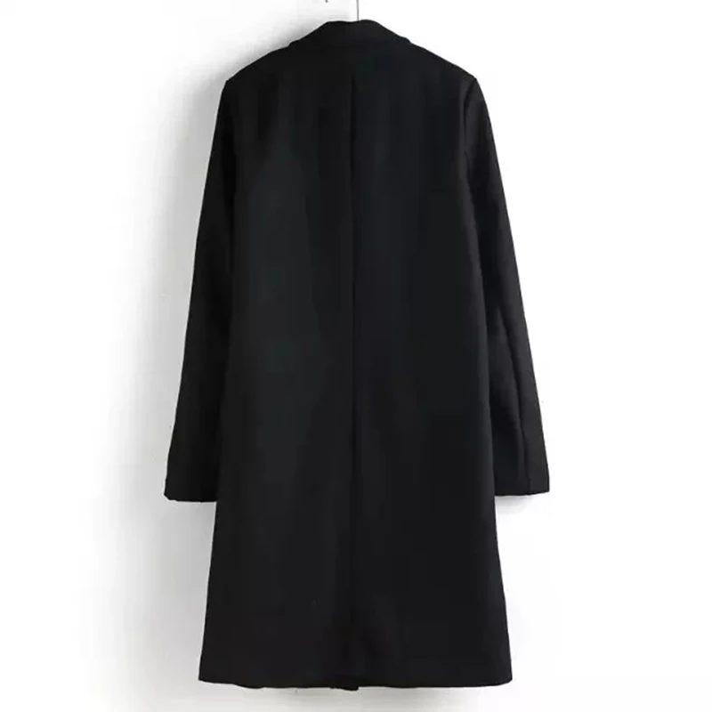 VomVoa ZA женское черное лацкан шерстяного пальто средней длины Свободное пальто Куртка теплое манто большой размер длинное пальто