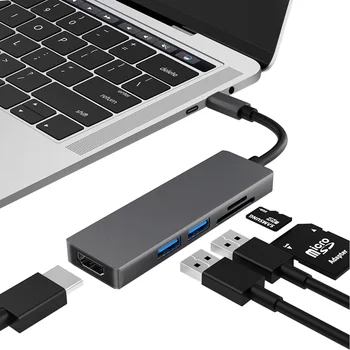 

5 In 1 Type C Hub USB C to HDMI 2 USB 3.0 5Gbs SD TF Card Slot 4K 1080P Video Output USB Type C Hub Adapter For Macbook Pro Air
