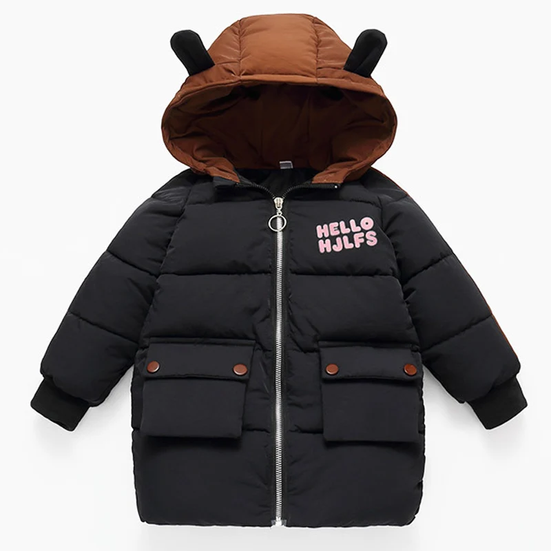 Куртки для маленьких мальчиков осенне-зимние куртки для мальчиков, детские куртки детская теплая ветровка с капюшоном, пальто для мальчиков, одежда для детей возрастом 2, 3, 4, 6 лет - Цвет: Black