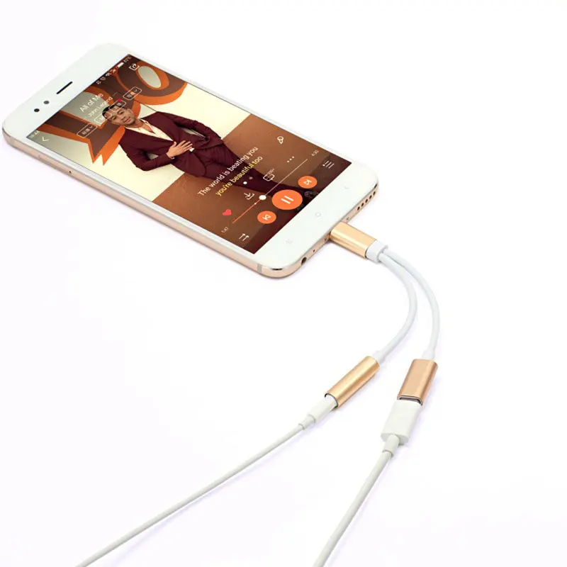 2 in 1 Type-C Cable Headphone Splitter Type C To 3.5mm Aux Audio Charging Jack Adapter Headphone Converter For Xiaomi Huawei HTC
