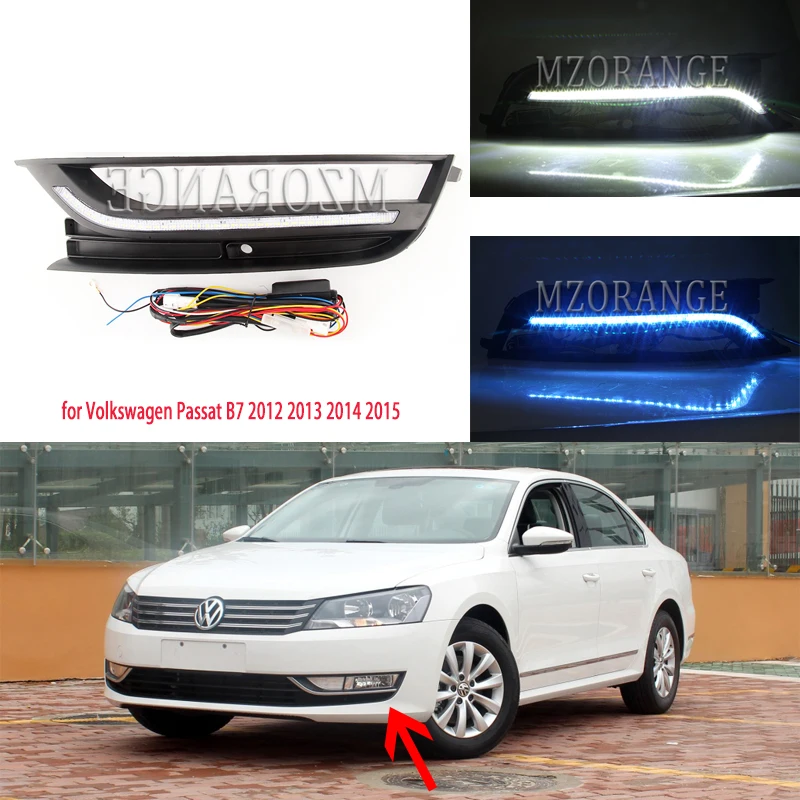 

for Volkswagen Passat B7 2012-2015 white blue LED Daytime Running Lights headlights fog lamps fog lights cover led day light