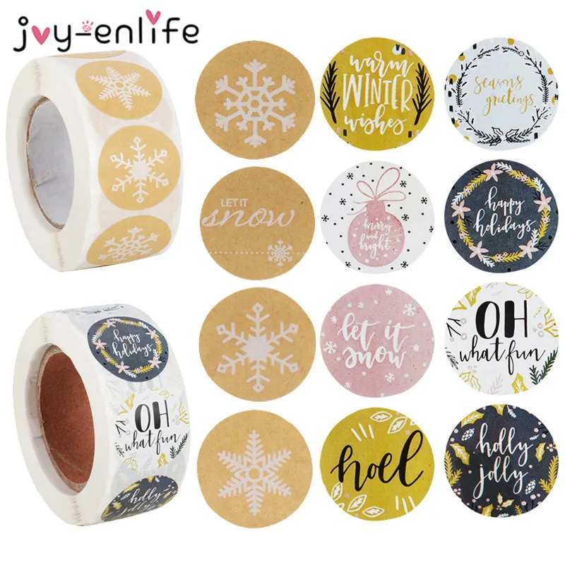 

500pcs Snowflake Kraft Sticker Merry Christmas Stickers Package Seal Labels Christmas Gift Decoration Sticker new year decor