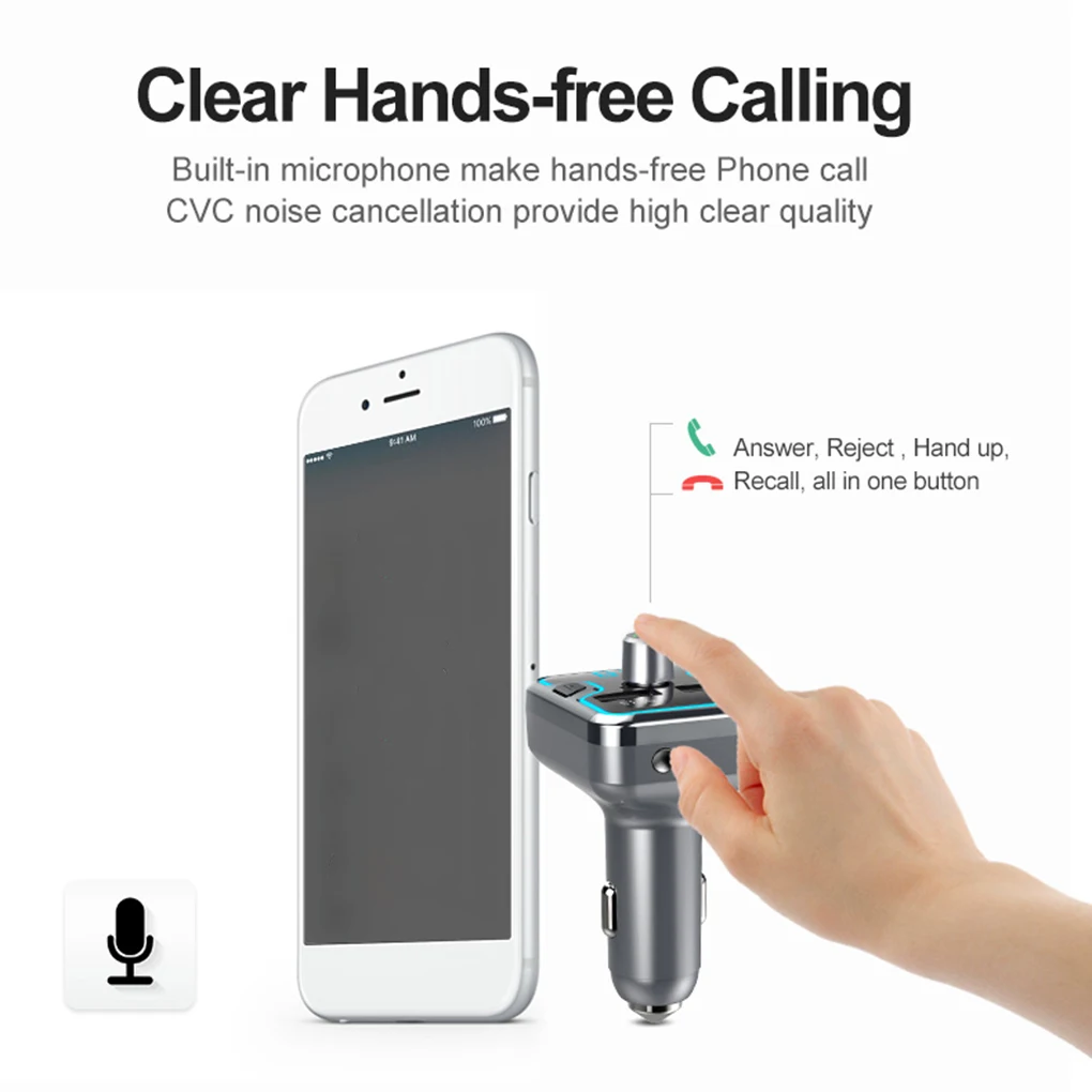 Bluetooth 5.0 Receiver Car MP3 Music Player U Disk SD Card FM Transmitter Quick Car Type-c Charger Ambient Light