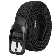 Plus Size 100-190cm 190cm Long Black Braid Elastic Stretch Belt Mens Metal Buckle for Big and Tall Man