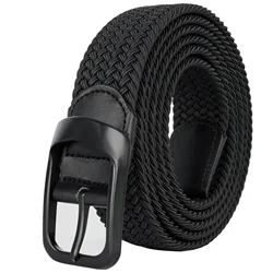 Plus Size 100-190cm 190cm Long Black Braid Elastic Stretch Belt Mens Metal Buckle for Big and Tall Man