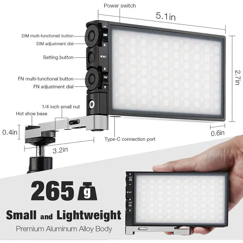 Luz de Preenchimento Pixel Fotografia Lâmpadas Ultra Fino Rgb Cor Cheia Recarregável Bolso Vídeo Luz Youtube Tik Tok Iluminação Led - Image 3